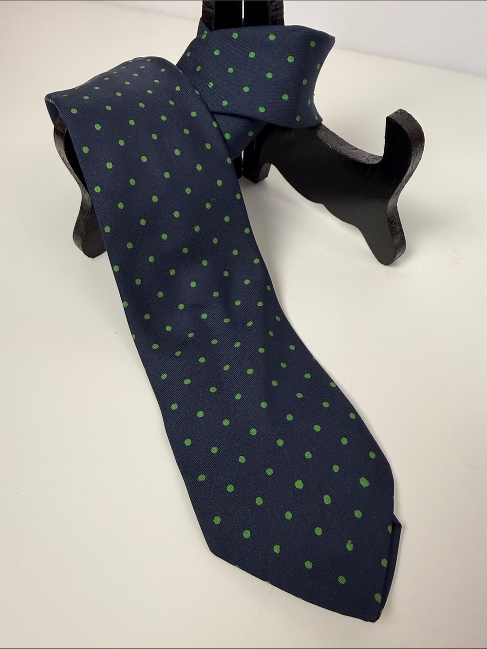 Navy Blue Tie with Green Polka Dots - Men's Formal Accessory